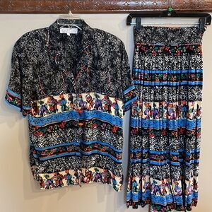 PLATINUM by DOROTHY SCHOELEN VTG cultural floral PRINT 2 piece skirt set size 4